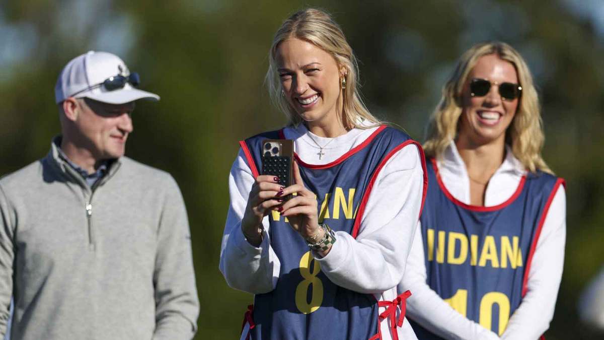 Nov 12, 2025; Belleair, Florida, USA; Indiana Fever guard Sophie Cunningham (8) looks on during the Annika Pro-Am golf tournament at Pelican Golf Club. Mandatory Credit: Nathan Ray Seebeck-Imagn Images