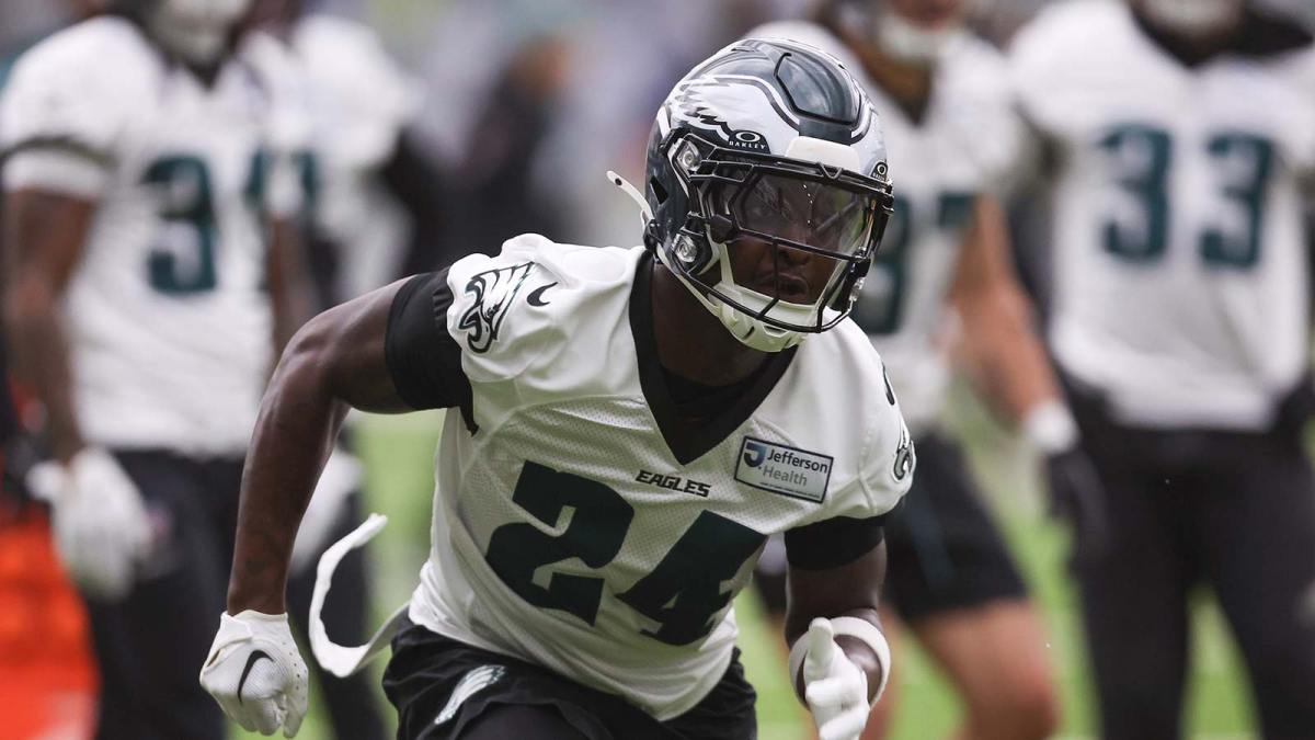 Philadelphia Eagles safety Andrew Mukuba (24) practices during OTAs at NovaCare Complex.