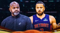 Pistons' JB Bickerstaff with Cade Cunningham on court