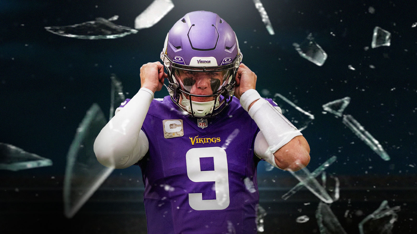 JJ McCarthy in the middle, Broken glass all around him