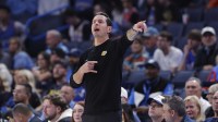 Los Angeles Lakers head coach JJ Redick gestures to his team during a play against the Oklahoma City Thunder during the fourth quarter at Paycom Center.