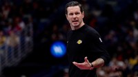 Los Angeles Lakers Head Coach JJ Redick at the bench against the New Orleans Pelicans during the first half at Smoothie King Center. Mandatory Credit: Stephen Lew-Imagn Images