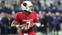 Arizona Cardinals quarterback Jacoby Brissett (7) warms up before the game against the Dallas Cowboys at AT&T Stadium.