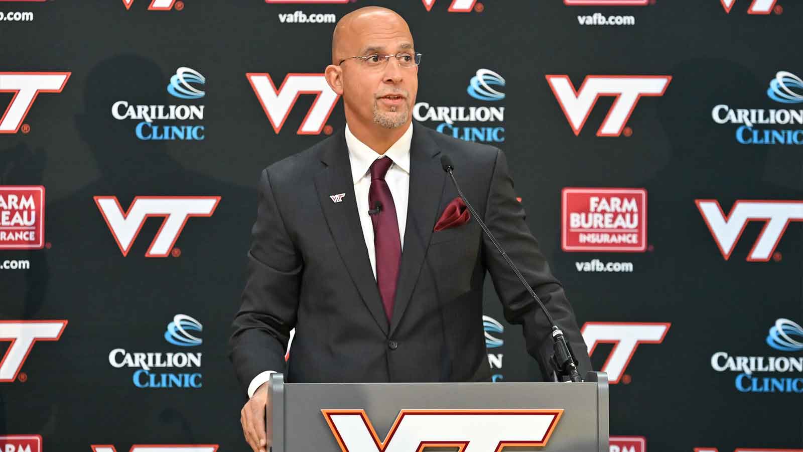 Virginia Tech head coach James Franklin during the press conference at Cassell Coliseum.