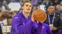 Utah Jazz forward/center Lauri Markkanen (23) warms up before the game against the Chicago Bulls at Delta Center.