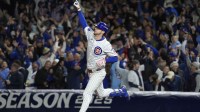 Chicago Cubs right fielder Kyle Tucker (30) reacts after hitting a home run against the Milwaukee Brewers during the seventh inning for game four of the NLDS round for the 2025 MLB playoffs at Wrigley Field.