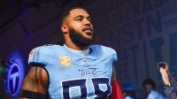 Tennessee Titans defensive tackle Jeffery Simmons (98) waits in the tunnel to enter the field before the game against the Houston Texans at Nissan Stadium.