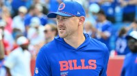 Buffalo Bills offensive coordinator Joe Brady on the field before a game against the New York Giants at Highmark Stadium.