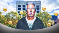 Coach John Beam in the middle, 😢 emoji around him, Laney College wallpaper in the background