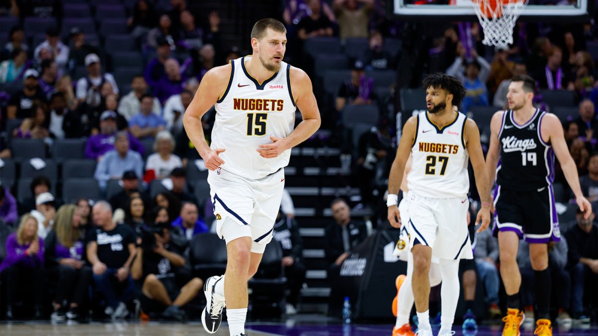 Denver Nuggets center Nikola Jokic (15) reacts after scoring a basket during the fourth quarter against the Sacramento Kings at Golden 1 Center.
