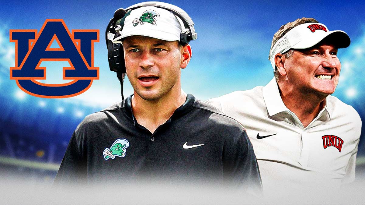 Jon Sumrall and Dan Mullen with Auburn logo in the background.