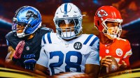Colts RB Jonathan Taylor with Lions RB Jahmyr Gibbs and Chiefs QB Patrick Mahomes.