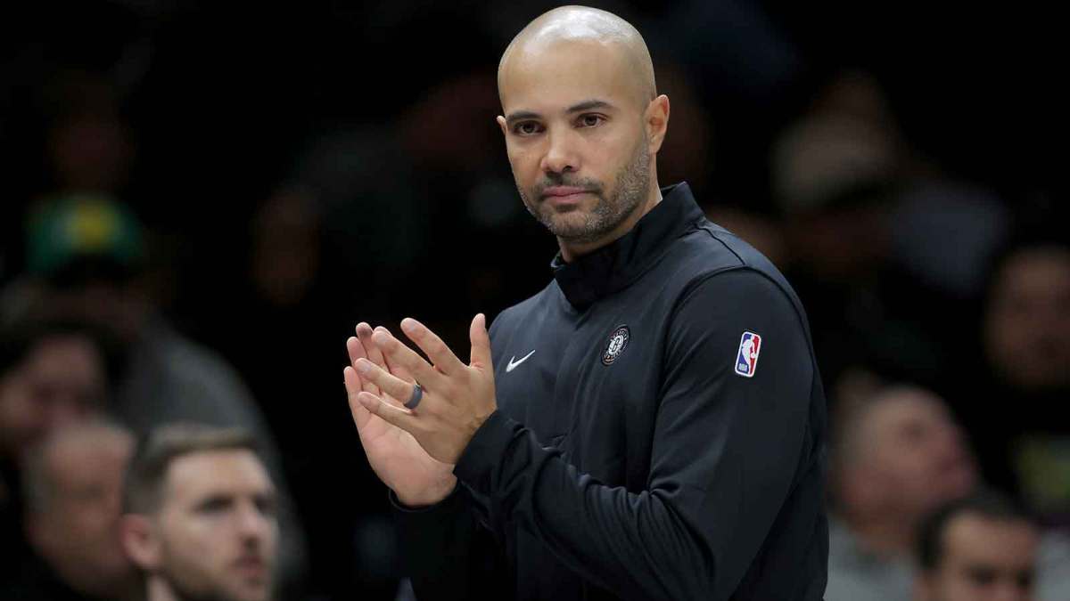 Brooklyn Nets head coach Jordi Fernandez coaches against the Toronto Raptors during the second quarter at Barclays Center.