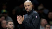 Brooklyn Nets head coach Jordi Fernandez coaches against the Toronto Raptors during the second quarter at Barclays Center.