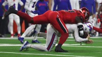 Houston Texans defensive end Will Anderson Jr. (51) sacks Buffalo Bills quarterback Josh Allen (17) in the first half at NRG Stadium.