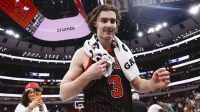 Chicago Bulls guard Josh Giddey (3) celebrates after team's win against the New York Knicks at United Center.