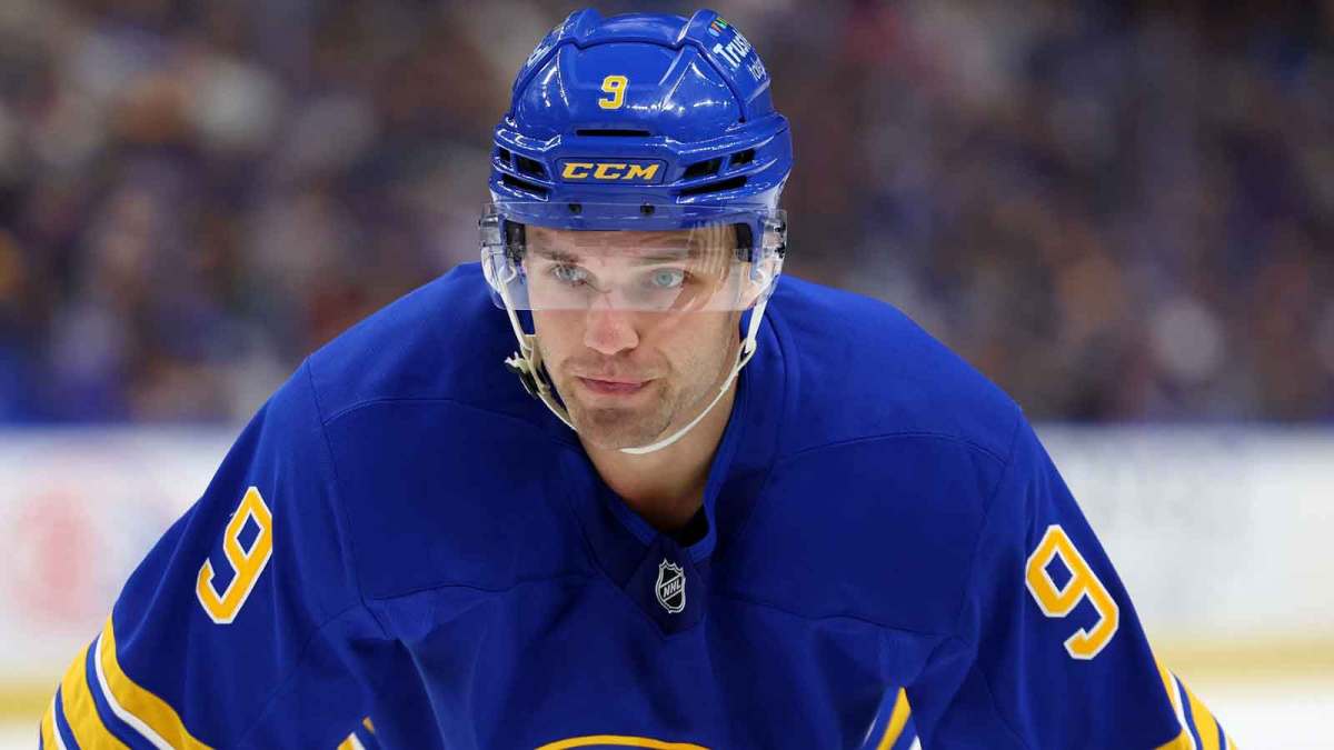 Buffalo Sabres center Josh Norris (9) waits for the face-off during the first period against the New York Rangers at KeyBank Center.