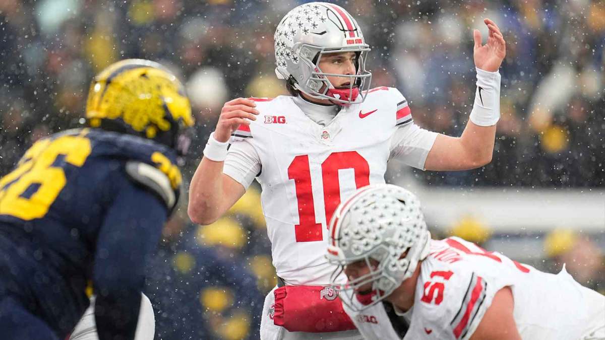 Ohio State Buckeyes quarterback Julian Sayin (10) lines up during the NCAA football game against the Michigan Wolverines at Michigan Stadium.
