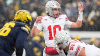 Ohio State Buckeyes quarterback Julian Sayin (10) lines up during the NCAA football game against the Michigan Wolverines at Michigan Stadium.