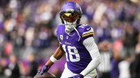 Minnesota Vikings wide receiver Justin Jefferson (18) warms up before the game against the Baltimore Ravens at U.S. Bank Stadium. Mandatory Credit: Jeffrey Becker-Imagn Images