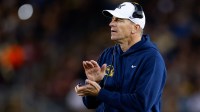 California Golden Bears head coach Justin Wilcox reacts after a call during the second quarter against the Stanford Cardinal at Stanford Stadium. Mandatory Credit: Sergio Estrada-Imagn Images