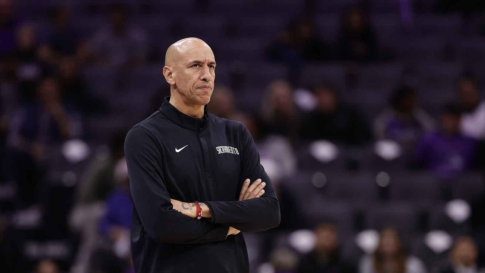 Sacramento Kings head coach Doug Christie on the sideline during the fourth quarter against the Atlanta Hawks at Golden 1 Center.
