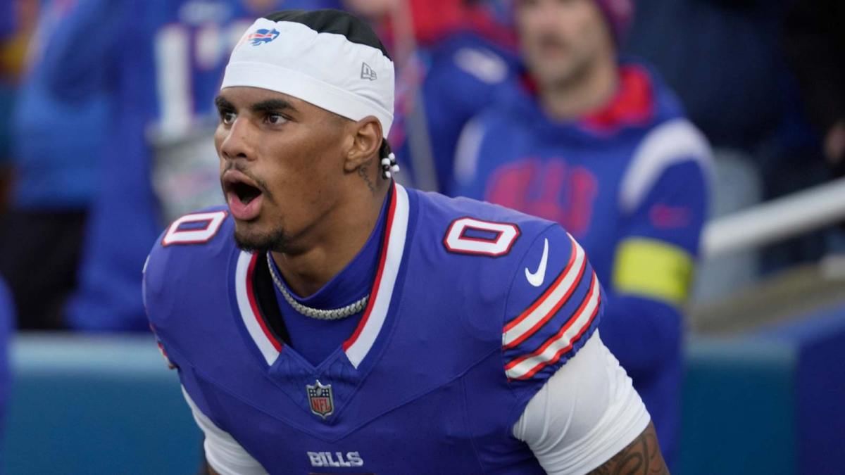 Buffalo Bills wide receiver Keon Coleman yells as he takes the field during team introductions before their home game against the Kansas City Chiefs at Highmark Stadium
