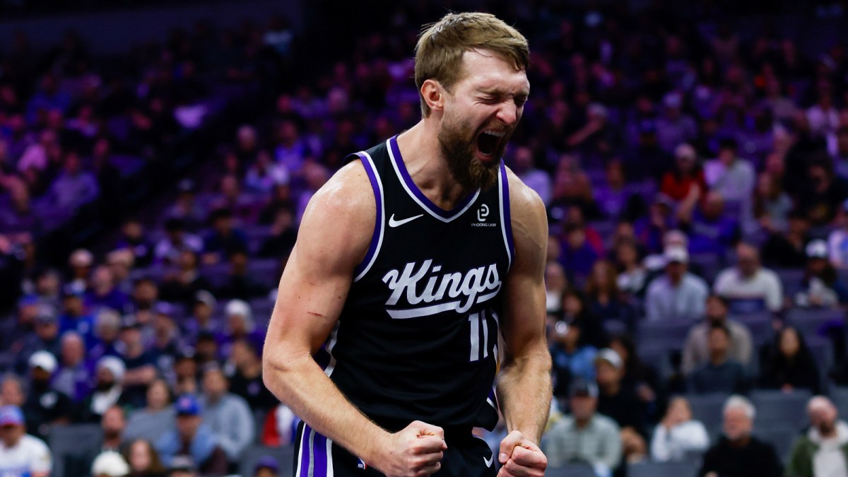 Sacramento Kings center Domantas Sabonis (11) reacts after a play during the fourth quarter against the Denver Nuggets at Golden 1 Center