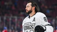 Los Angeles Kings defenseman Drew Doughty (8) looks on during warm-up before the game against the Montréal Canadiens at Bell Centre.