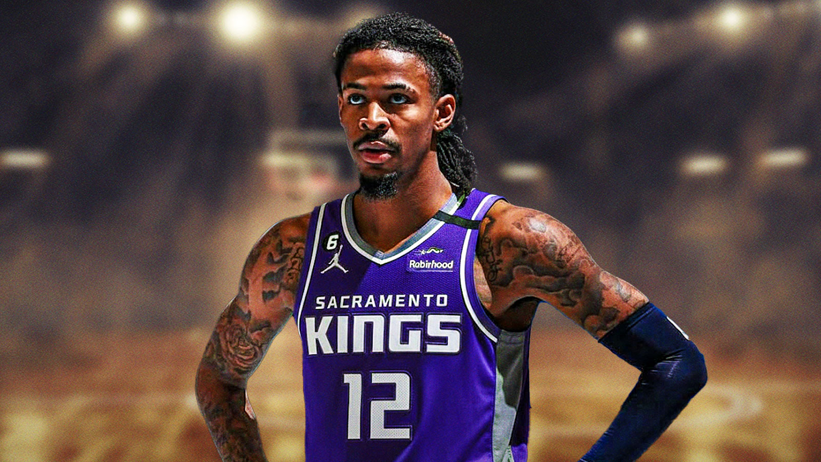Ja Morant photoshopped in Kings jersey with his jersey number.