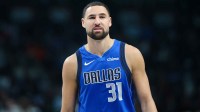 Dallas Mavericks guard Klay Thompson (31) reacts against the New Orleans Pelicans during the first quarter at American Airlines Center.
