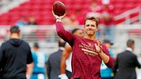 San Francisco 49ers quarterback Brock Purdy (13) warms up before the game against the Jacksonville Jaguars at Levi's Stadium.