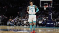 Charlotte Hornets guard LaMelo Ball (1) during a free throw during the first quarter against the Orlando Magic at Spectrum Center.