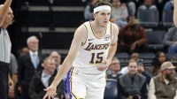 Los Angeles Lakers guard Austin Reaves (15) reacts during the third quarter against the Memphis Grizzlies at FedExForum