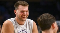 Los Angeles Lakers guard Luka Doncic (77) reacts before the game against the Miami Heat at Crypto.com Arena.
