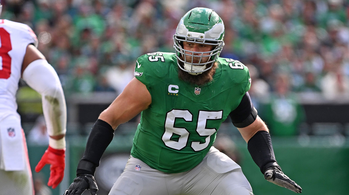 Philadelphia Eagles offensive tackle Lane Johnson (65) against the New York Giants at Lincoln Financial Field.