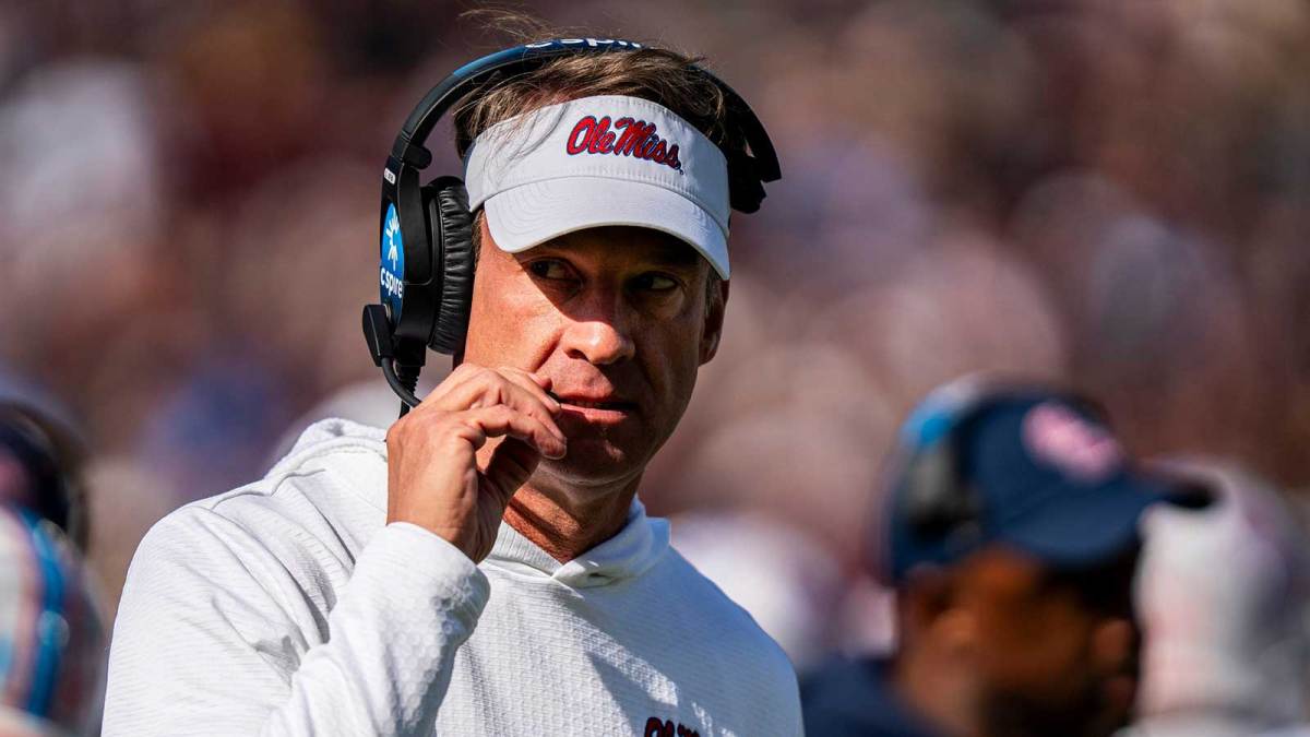 Ole Miss head coach Lane Kiffin walks off the field during a college football game between Mississippi State and Ole Miss.