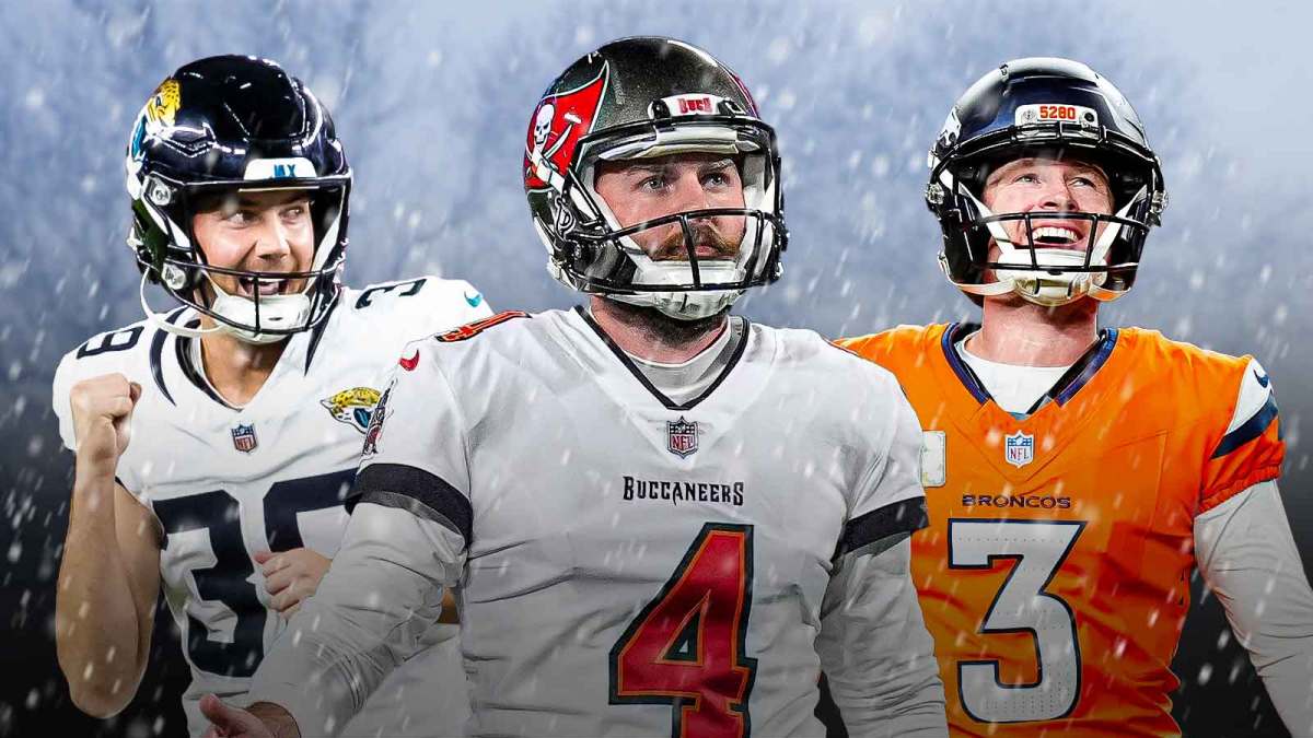 Chase McLaughlin, Cam Little, Wil Lutz all beside each other, Blizzard in the background