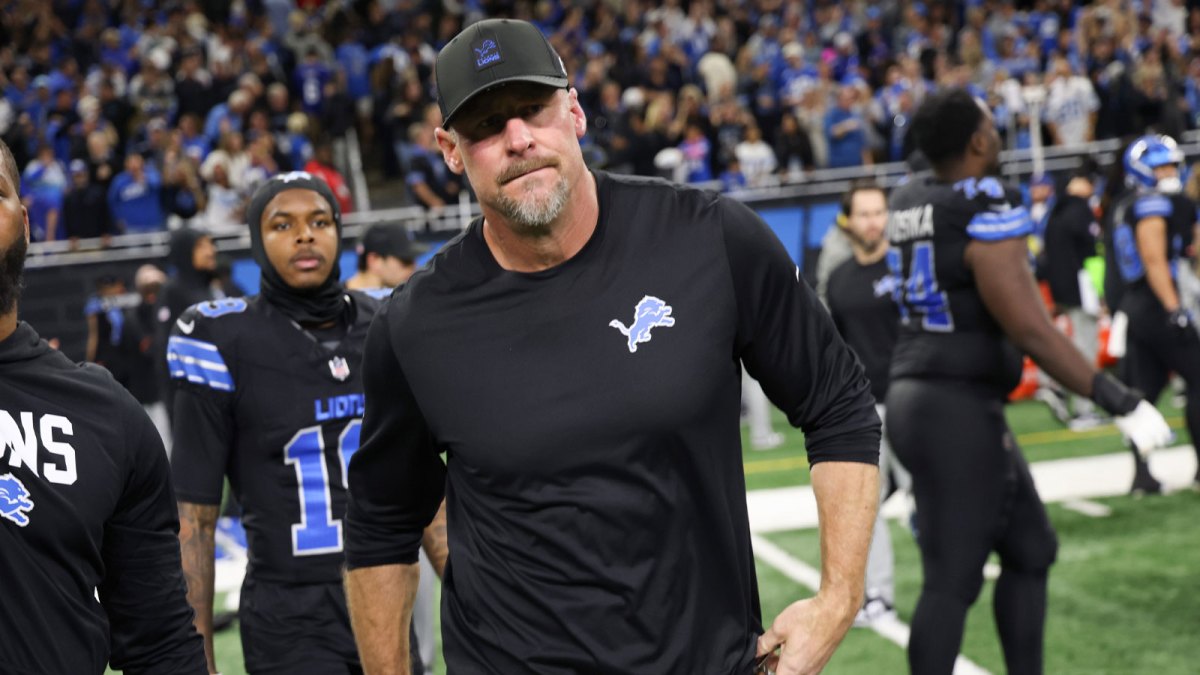 Detroit Lions head coach Dan Campbell exits the field after the game against the New York Giants at Ford Field.