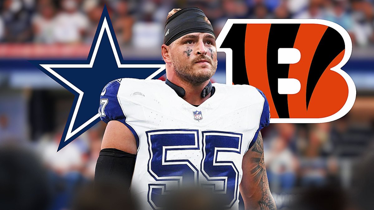 Linebacker Logan Wilson in a Cowboys jersey #55. There are also logos for the Dallas Cowboys and Cincinnati Bengals.