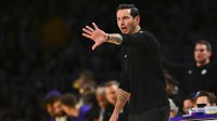 Los Angeles Lakers Head Coach JJ Redick reacts during the game against the Miami Heat during the first half at Crypto.com Arena.