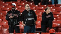 Louisville fans glumly watch the last seconds tick down during the Cards' 20-19 close loss to visiting Clemson at L&N Stadium in Louisville, Kentucky Friday, Nov. 14, 2025.