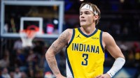 Indiana Pacers guard Mac McClung (3) in the first half against the Atlanta Hawks at Gainbridge Fieldhouse.