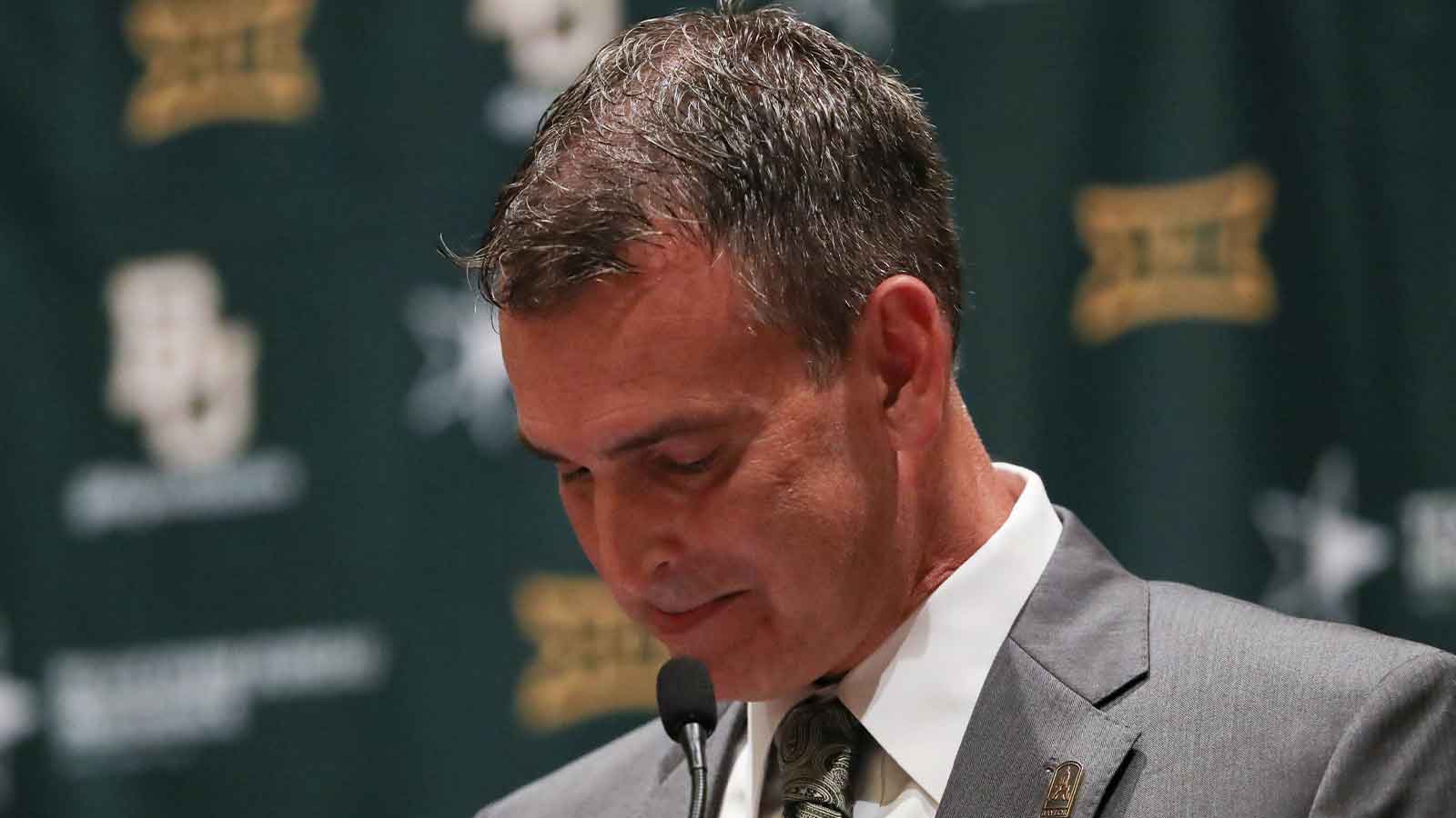 Baylor Bears new athletic director Mack Rhoades reacts at a press conference during the Big 12 Media Days at Omni Dallas Hotel.