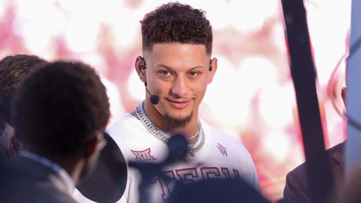 Texas Tech alum Patrick Mahomes joins the College GameDay pregame show before a Big 12 Conference football game, Saturday, Nov. 8, 2025, at Jones AT&T Stadium.