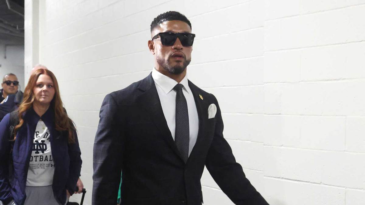 Notre Dame Fighting Irish head coach Marcus Freeman arrives at the stadium to coach the Fighting Irish against the Pittsburgh Panthers at Acrisure Stadium.