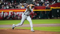 Miami Marlins pitcher Sandy Alcantara (22) during the first inning during a game between the Arizona Diamondbacks and the Miami Marlins at Chase Field.