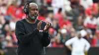 College Park, Maryland, USA; Maryland Terrapins head coach Mike Locksley reacts during the first half against the Michigan State Spartans at SECU Stadium.