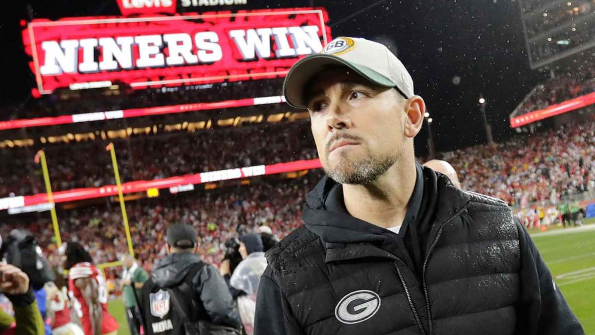 Green Bay Packers head coach Matt LaFleur leaves the field after losing to the San Francisco 49ers during their NFC divisional playoff football game at Levi's Stadium in Santa Clara, California.