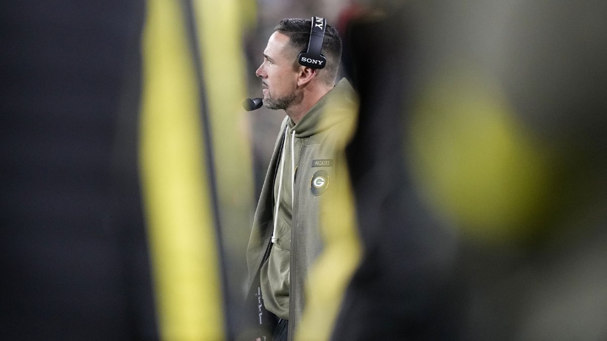 Green Bay Packers head coach Matt LaFleur looks on from the the sidelines against the Philadelphia Eagles in the second half at Lambeau Field.